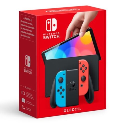 Nintendo Switch (modèle OLED) avec manettes Joy-Con bleu néon / rouge néon